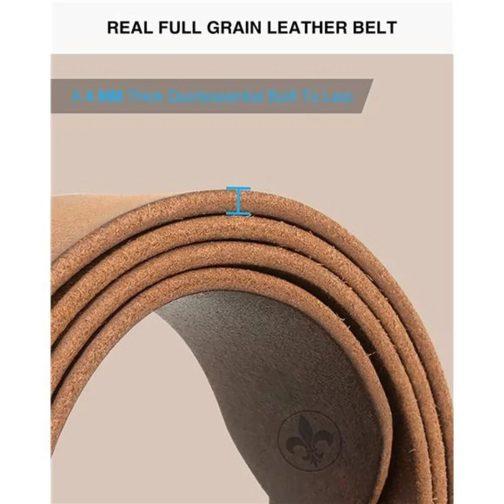 Men's Double Prong Belt 40mm with Full Grain Leather, Brown